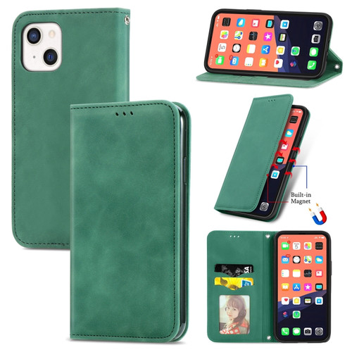 iPhone 13 mini Retro Skin Feel Business Magnetic Horizontal Flip Leather Case With Holder & Card Slots & Wallet & Photo Frame - Green