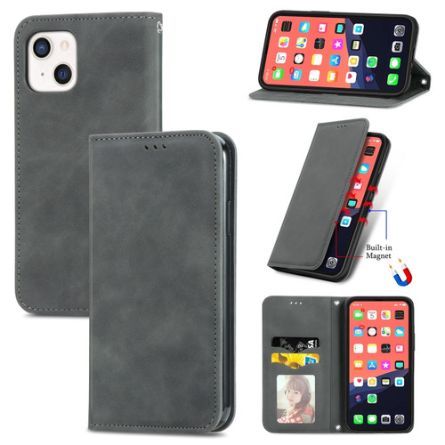 iPhone 13 mini Retro Skin Feel Business Magnetic Horizontal Flip Leather Case With Holder & Card Slots & Wallet & Photo Frame - Gray
