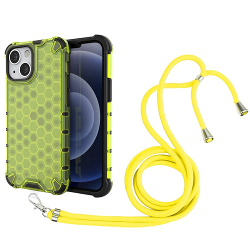 iPhone 13 mini Shockproof Honeycomb PC + TPU Case with Neck Lanyard - Green