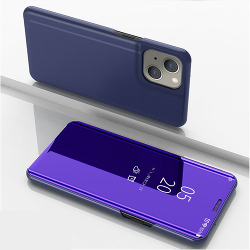 iPhone 13 mini Plated Mirror Horizontal Flip Leather Case with Holder - Purple Blue