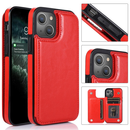 iPhone 13 mini Double Buckle Shockproof PU Protective Case with Card Slots & Holder iPhone 13 Mini - Red