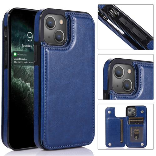 iPhone 13 mini Double Buckle Shockproof PU Protective Case with Card Slots & Holder iPhone 13 Mini - Blue