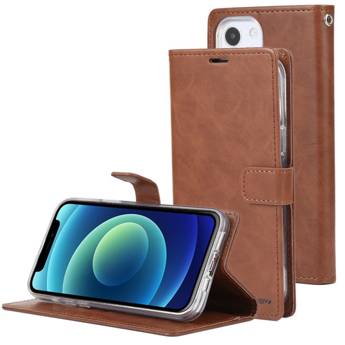 iPhone 13 mini GOOSPERY BLUE MOON Crazy Horse Texture Horizontal Flip Leather Case with Holder & Card Slot & Wallet - Brown