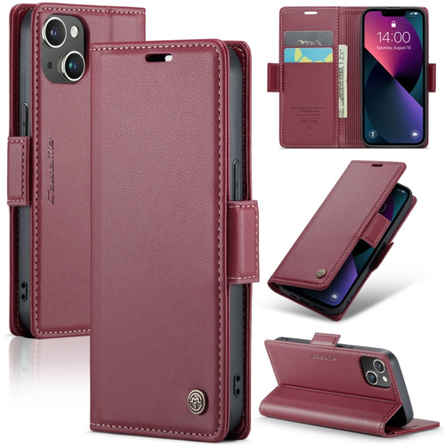 iPhone 13 mini CaseMe 023 Butterfly Buckle Litchi Texture RFID Anti-theft Leather Phone Case - Wine Red