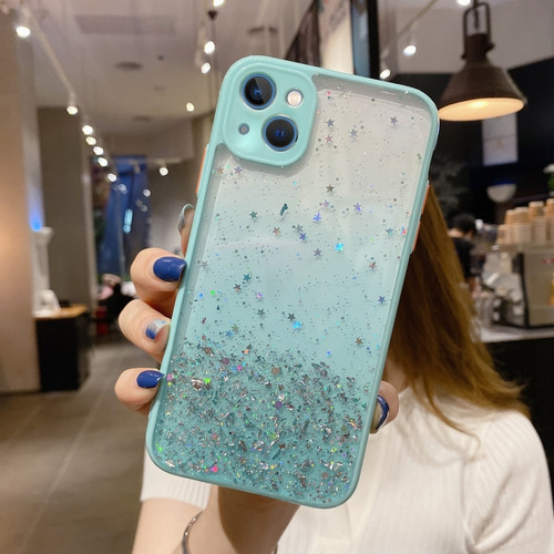 iPhone 13 mini Starry Gradient Glitter Powder TPU Phone Case - Lake Green