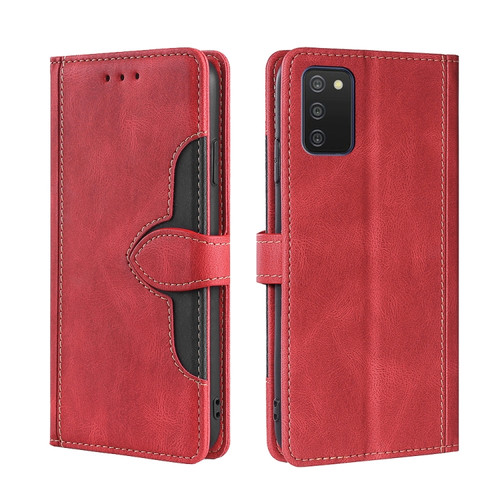 Samsung Galaxy A03s - 166.5mm Skin Feel Straw Hat Magnetic Buckle Horizontal Flip PU Leather Case with Holder & Card Slots & Wallet - Red