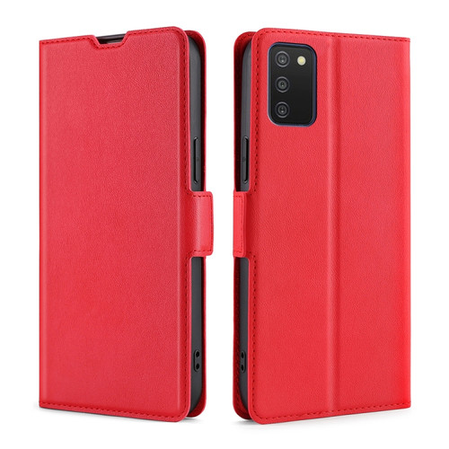 Samsung Galaxy A03s 166.5mm Ultra-thin Voltage Side Buckle PU + TPU Horizontal Flip Leather Case with Holder & Card Slot - Red