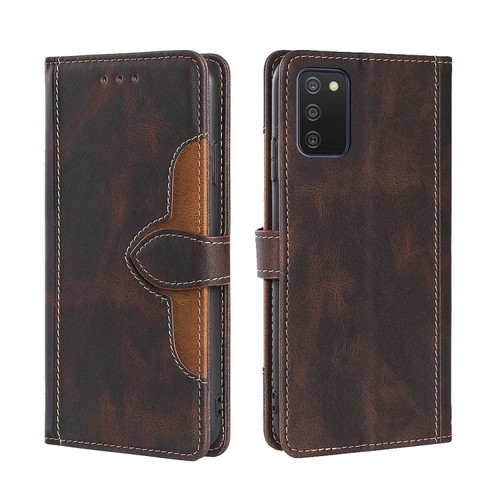 Samsung Galaxy A03s - 166.5mm Skin Feel Straw Hat Magnetic Buckle Horizontal Flip PU Leather Case with Holder & Card Slots & Wallet - Brown