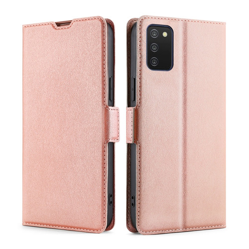 Samsung Galaxy A03s 166.5mm Ultra-thin Voltage Side Buckle PU + TPU Horizontal Flip Leather Case with Holder & Card Slot - Rose Gold
