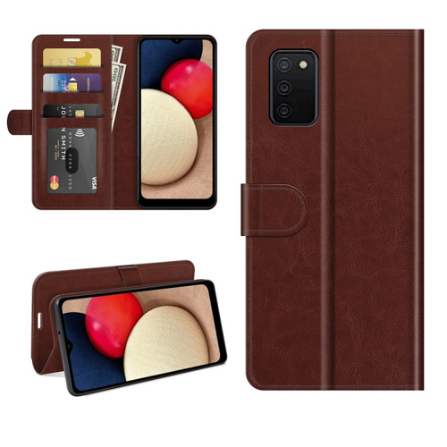 Samsung Galaxy A03s 166mm R64 Texture Single Horizontal Flip Protective Case with Holder & Card Slots & Wallet& Photo Frame - Brown