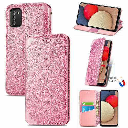 Samsung Galaxy A03s 166mm Blooming Mandala Embossed Pattern Magnetic Horizontal Flip Leather Case with Holder & Card Slots & Wallet - Pink