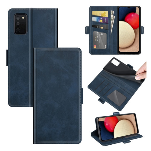 Samsung Galaxy A03s 164mm Dual-side Magnetic Buckle Horizontal Flip Leather Case with Holder & Card Slots & Wallet - Dark Blue