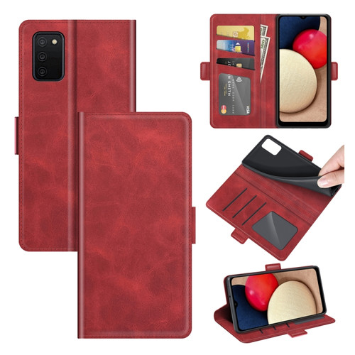 Samsung Galaxy A03s 164mm Dual-side Magnetic Buckle Horizontal Flip Leather Case with Holder & Card Slots & Wallet - Red