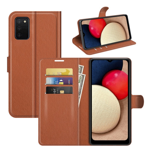 Samsung Galaxy A03s 164mm Litchi Texture Horizontal Flip Protective Case with Holder & Card Slots & Wallet - Brown