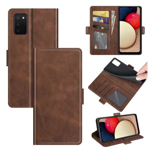 Samsung Galaxy A03s 164mm Dual-side Magnetic Buckle Horizontal Flip Leather Case with Holder & Card Slots & Wallet - Brown