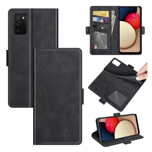 Samsung Galaxy A03s 164mm Dual-side Magnetic Buckle Horizontal Flip Leather Case with Holder & Card Slots & Wallet - Black