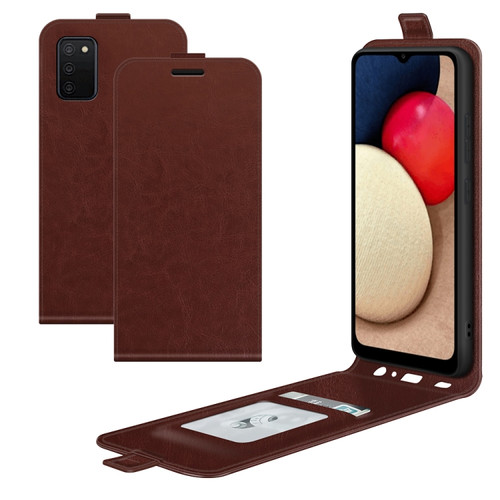 Samsung Galaxy A03s 164mm R64 Texture Single Vertical Flip Leather Protective Case with Card Slots & Photo Frame - Brown