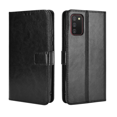 Samsung Galaxy A03s 166mm Crazy Horse Texture Horizontal Flip Leather Case with Holder & Card Slots & Lanyard - Black