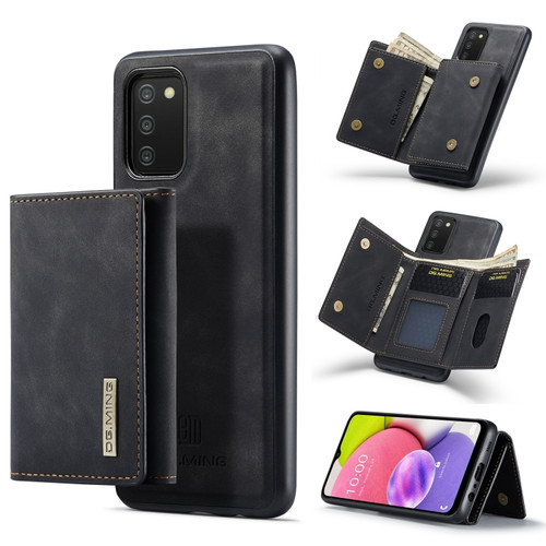 Samsung Galaxy A03s 166mm DG.MING M1 Series 3-Fold Multi Card Wallet Back Cover Shockproof Case with Holder Function - Black