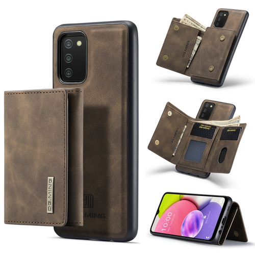Samsung Galaxy A03s 166mm DG.MING M1 Series 3-Fold Multi Card Wallet Back Cover Shockproof Case with Holder Function - Coffee