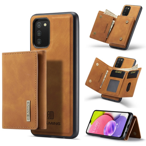 Samsung Galaxy A03s 166mm DG.MING M1 Series 3-Fold Multi Card Wallet Back Cover Shockproof Case with Holder Function - Brown