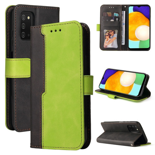 Samsung Galaxy A03s 166mm Business Stitching-Color Horizontal Flip PU Leather Case with Holder & Card Slots & Photo Frame - Green