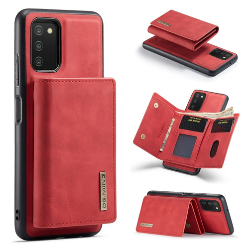 Samsung Galaxy A03s 166mm DG.MING M1 Series 3-Fold Multi Card Wallet Back Cover Shockproof Case with Holder Function - Red