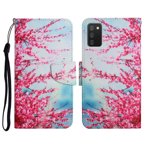 Samsung Galaxy A03s 166mm Painted Pattern Horizontal Flip Leather Case with Holder & Card Slot & Wallet - Red Cherry Blossoms