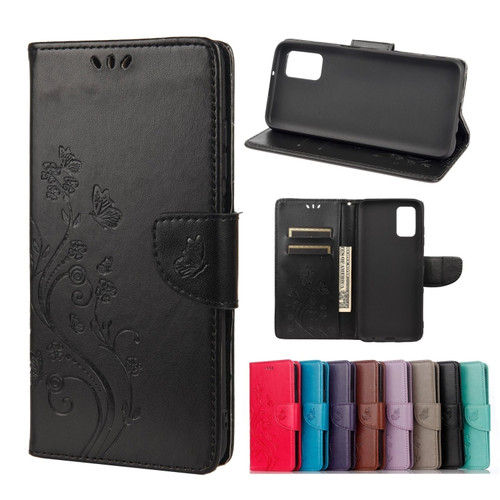Samsung Galaxy A03s 166mm Butterfly Flower Pattern Horizontal Flip Leather Case with Holder & Card Slots & Wallet - Black