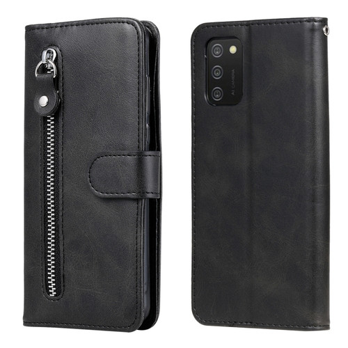 Samsung Galaxy A03S 164mm Calf Texture Zipper Horizontal Flip Leather Phone Case - Black