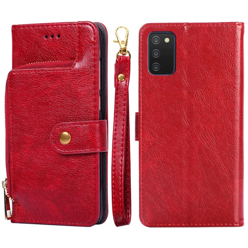 Samsung Galaxy A03s - 166.5mm Zipper Bag Horizontal Flip Leather Phone Case with Holder & Card Slots & Lanyard - Red