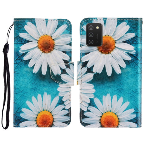 Samsung Galaxy A03s 164mm Version 3D Colored Drawing Horizontal Flip Leather Phone Case with Holder & Card Slots & Wallet - Chrysanthemum
