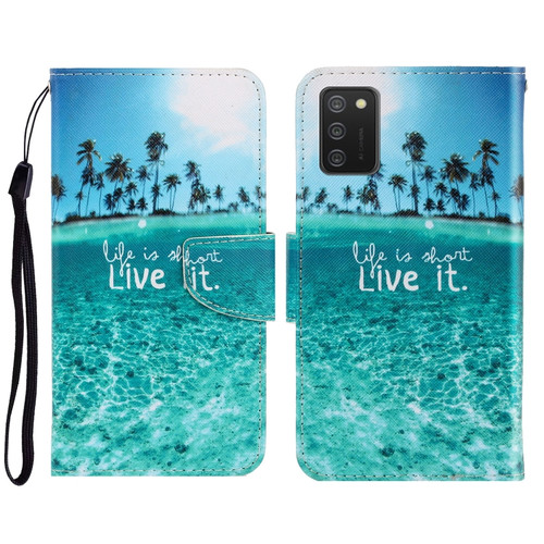 Samsung Galaxy A03s 164mm Version 3D Colored Drawing Horizontal Flip Leather Phone Case with Holder & Card Slots & Wallet - Coconut Tree