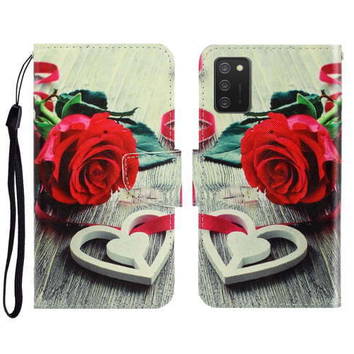 Samsung Galaxy A03s 164mm Version 3D Colored Drawing Horizontal Flip Leather Phone Case with Holder & Card Slots & Wallet - Red Rose