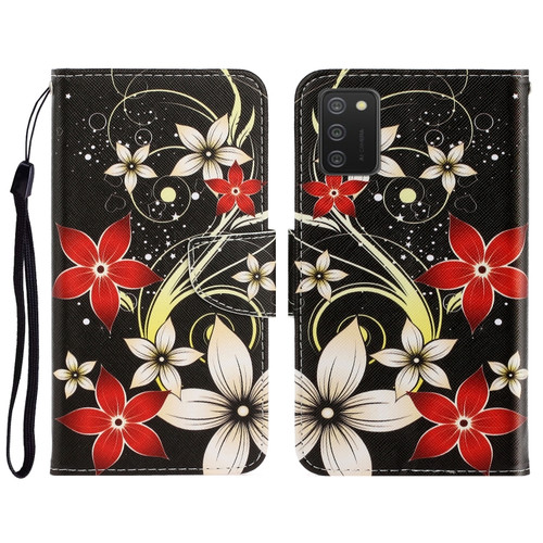 Samsung Galaxy A03s 164mm Version 3D Colored Drawing Horizontal Flip Leather Phone Case with Holder & Card Slots & Wallet - Red Flower