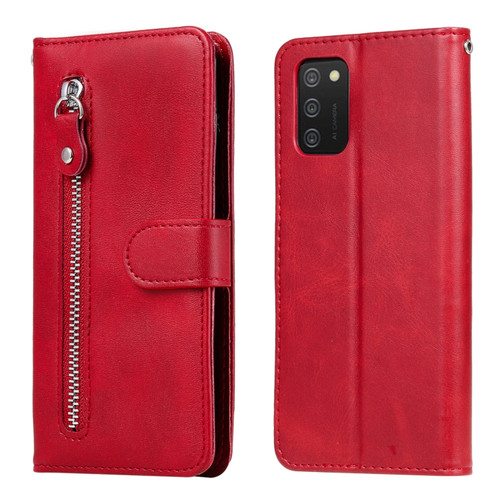 Samsung Galaxy A03S 164mm Calf Texture Zipper Horizontal Flip Leather Phone Case - Red