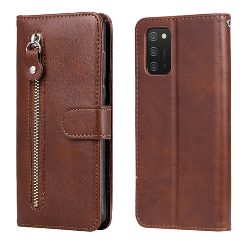 Samsung Galaxy A03S 164mm Calf Texture Zipper Horizontal Flip Leather Phone Case - Brown
