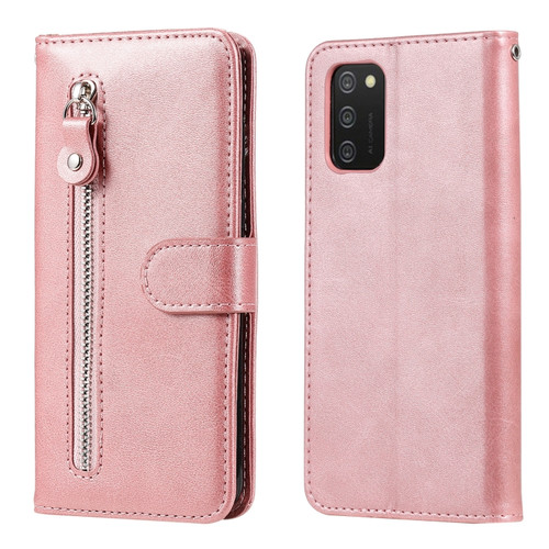 Samsung Galaxy A03S 164mm Calf Texture Zipper Horizontal Flip Leather Phone Case - Rose Gold