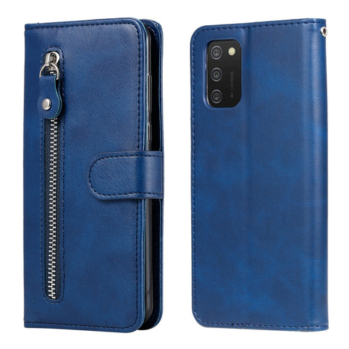 Samsung Galaxy A03S 164mm Calf Texture Zipper Horizontal Flip Leather Phone Case - Blue