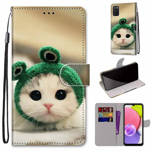 Samsung Galaxy A03s 166mm Version Coloured Drawing Cross Texture Horizontal Flip Leather Phone Case with Holder & Card Slots & Wallet & Lanyard - Frog Kitten