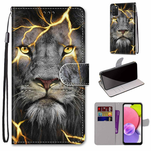 Samsung Galaxy A03s 166mm Version Coloured Drawing Cross Texture Horizontal Flip Leather Phone Case with Holder & Card Slots & Wallet & Lanyard - Fission Lion