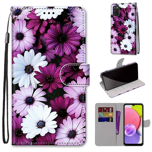 Samsung Galaxy A03s 166mm Version Coloured Drawing Cross Texture Horizontal Flip PU Phone Leather Case with Holder & Card Slots & Wallet & Lanyard - Colorful Layer - Chrysanthemum Pink White Purple