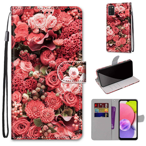 Samsung Galaxy A03s 166mm Version Coloured Drawing Cross Texture Horizontal Flip Leather Phone Case with Holder & Card Slots & Wallet & Lanyard - Pink Rose Garden