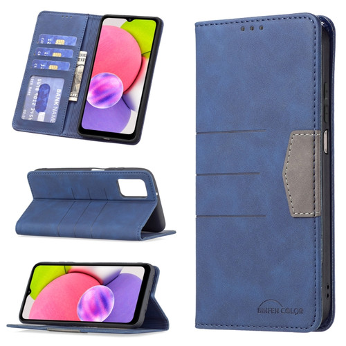 Samsung Galaxy A03s 164 Version Magnetic Splicing Leather Phone Case - Blue