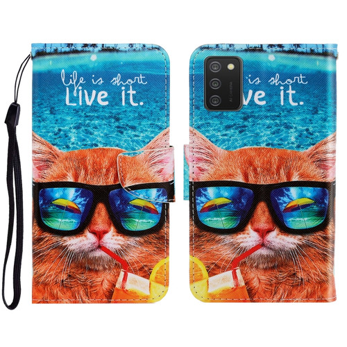 Samsung Galaxy A03s 166mm Version 3D Colored Drawing Horizontal Flip Leather Phone Case with Holder & Card Slots & Wallet - Underwater Cat