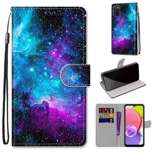 Samsung Galaxy A03s 166mm Version Coloured Drawing Cross Texture Horizontal Flip PU Phone Leather Case with Holder & Card Slots & Wallet & Lanyard - Colorful Layer - Purple Green Starry Sky