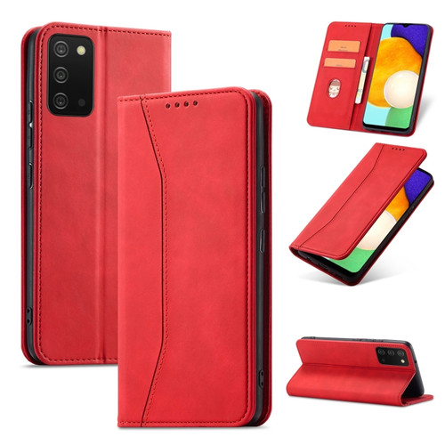 Samsung Galaxy A03s 164mm Magnetic Dual-fold Leather Phone Case - Red