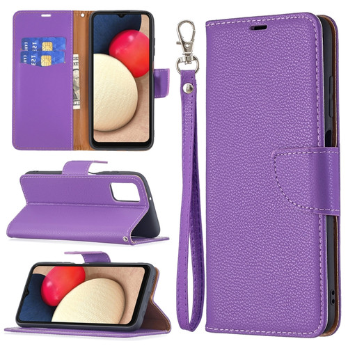 Samsung Galaxy A03s 166mm Litchi Texture Leather Phone Case - Purple