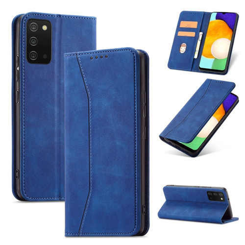 Samsung Galaxy A03s 164mm Magnetic Dual-fold Leather Phone Case - Blue