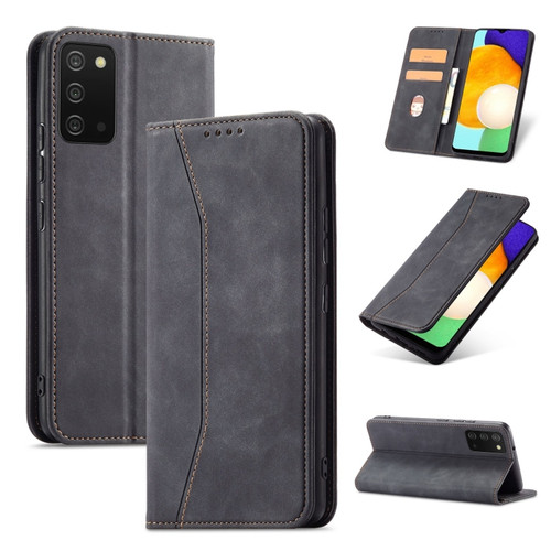 Samsung Galaxy A03s 164mm Magnetic Dual-fold Leather Phone Case - Black